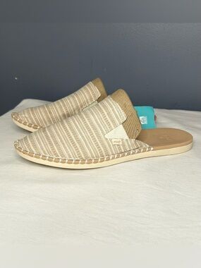 Reef Escape Mule Sandals‎ Womens 11 / 42.5 Khaki Stripe Slip On Comfort Summer